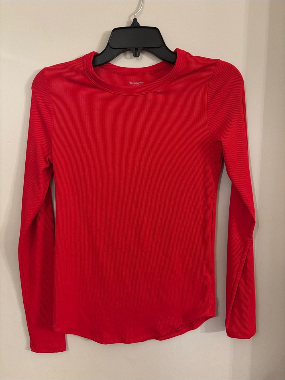 No Boundaries Red Ribbed Long Sleeve Crewneck Top